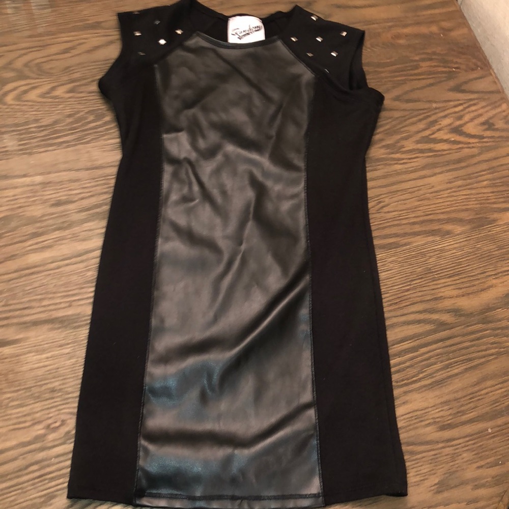 Black Leather and Studs Dress - random hearts girls size Small